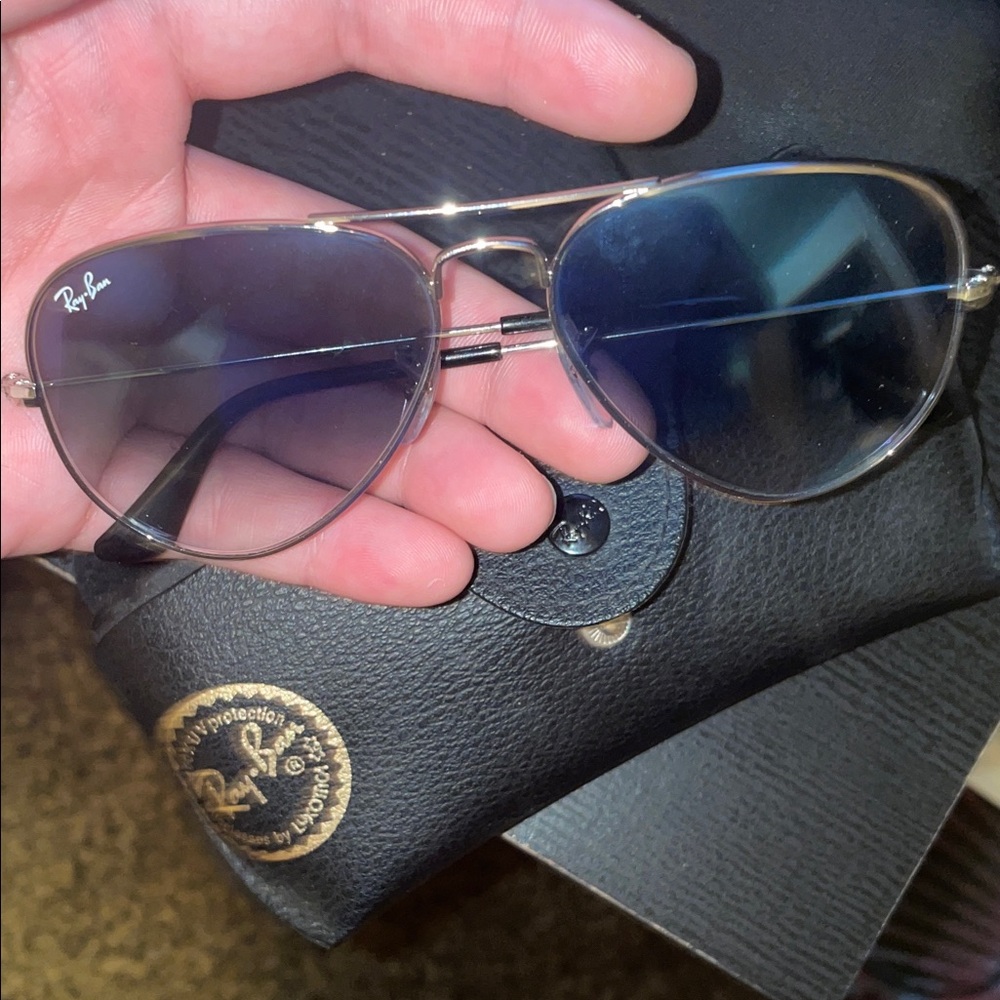 Ray-Ban Aviator Sunglasses with Dark Blue Lenses and Silver Frame